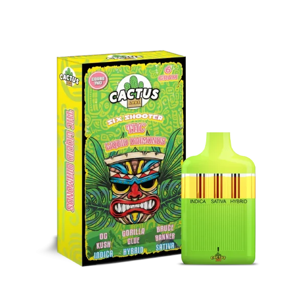 Cactus Labs Six Shooter THC Liquid Diamond OG Kush + Gorilla Glue + Bruce Banner (Indica + Hybrid + Sativa)