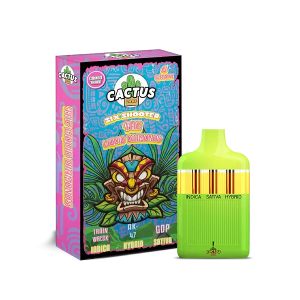 Cactus Labs Six Shooter THC Liquid Diamond Train Wreck + AK-47 + GDP (Indica + Hybrid + Sativa)